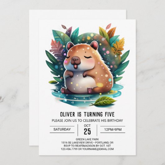 Schattigee en speelse Capybara Verjaardag Kaart (Voorkant / Achterkant)