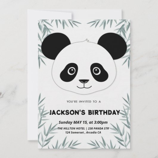 Schattigee en speelse panda-thema verjaardag kaart (Voorkant)