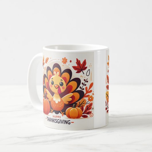 Schattigee en speelse Thanksgiving kalkoen ontwerp Koffiemok (Voorkant links)