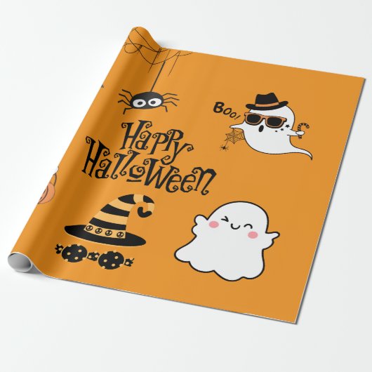 Schattigee en spookachtige Halloween Cadeaupapier (Uitgerold)