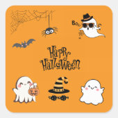Schattigee en spookachtige Halloween Vierkante Sticker (Voorkant)
