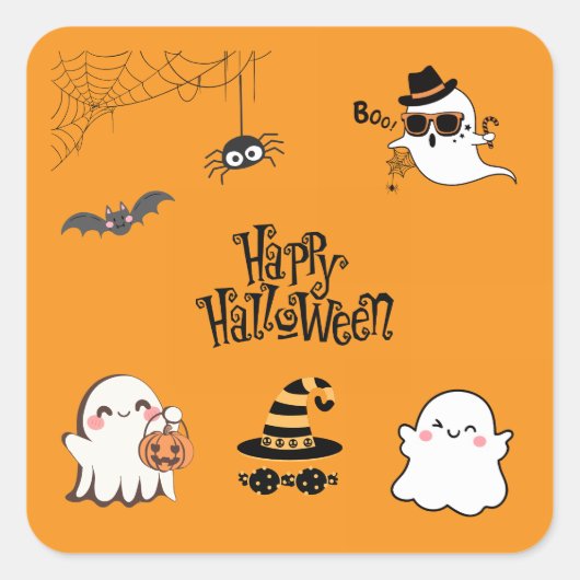 Schattigee en spookachtige Halloween Vierkante Sticker (Voorkant)
