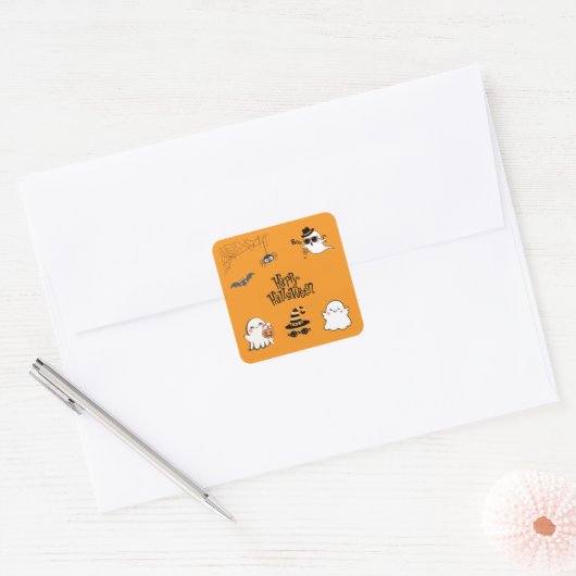 Schattigee en spookachtige Halloween Vierkante Sticker (Envelop)