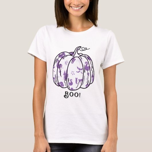 Schattigee en spookachtige Paarse Jack-O'-Lantern T-shirt (Voorkant)