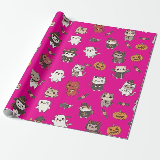 Schattigee en Spooky Halloween Cats Wrapping Paper Cadeaupapier (Uitgerold)