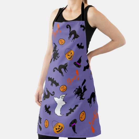 Schattigee en Spooky Halloween Icon Paarse Schort (Insitu)