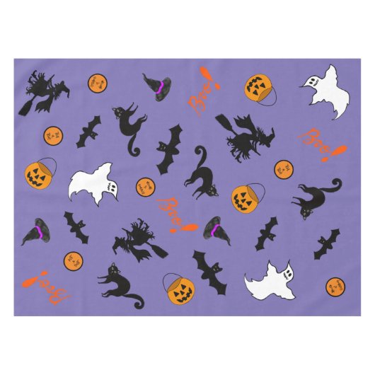 Schattigee en Spooky Halloween Icon Paarse Tafelkl Tafelkleed (Voorkant (Horizontaal))