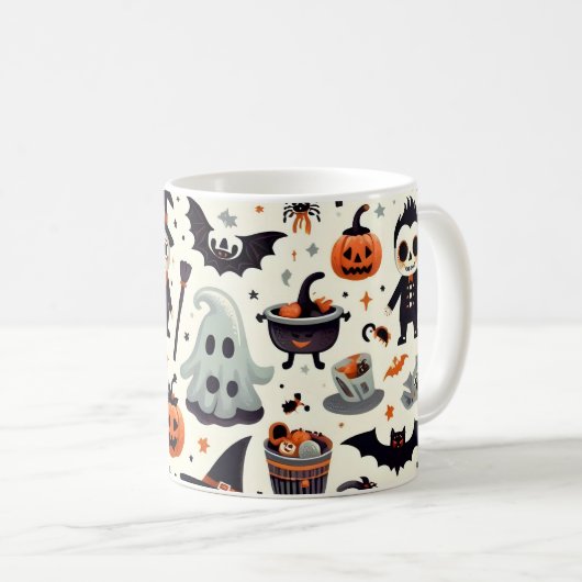 Schattigee en Spooky Halloween Pattern Mok (Voorkant rechts)