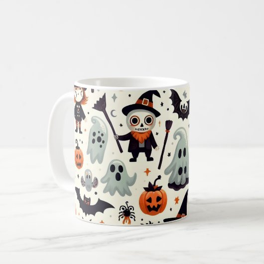 Schattigee en Spooky Halloween Pattern Mok (Voorkant links)