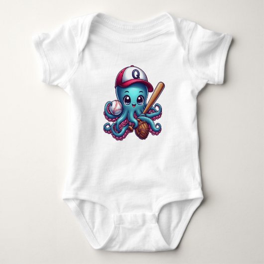 Schattigee en Sport octopus Baseball Player Romper (Voorkant)