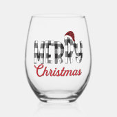 Schattigee en trendy Buffalo Plaid Vrolijk Kerstfe Wijnglas Zonder Voet (Voorkant)