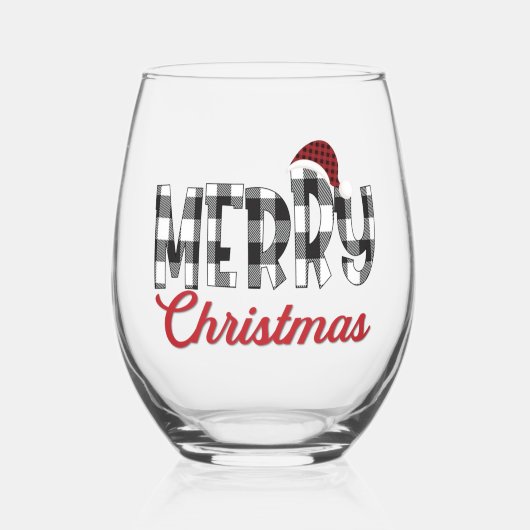 Schattigee en trendy Buffalo Plaid Vrolijk Kerstfe Wijnglas Zonder Voet (Voorkant)