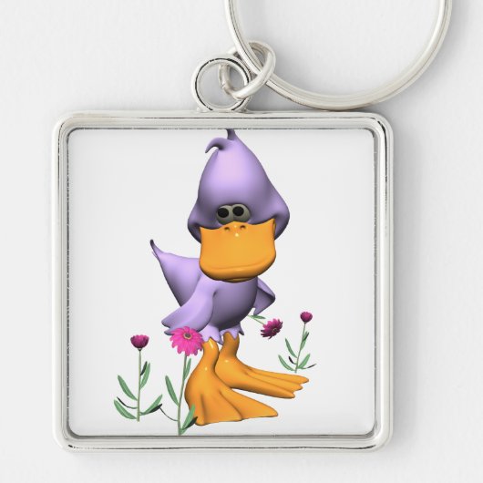 Schattigee en verlegen Paarse Cartoon Duck Sleutelhanger (Voorkant)