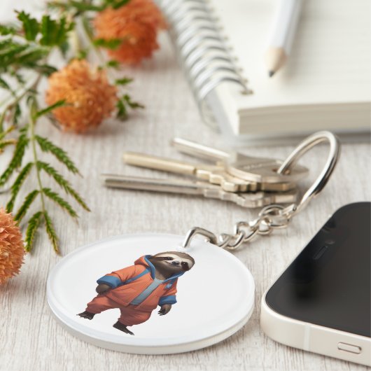 Schattigee en vriendelijke luiaard illustratie sleutelhanger (Voorkant Rechts)