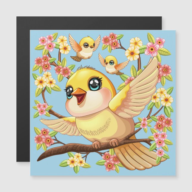 Schattigee en vrolijke vogels tussen de voorjaarsb (Voorkant / Achterkant)