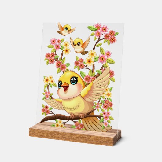 Schattigee en vrolijke vogels tussen de voorjaarsb acryl bord (Hoek)