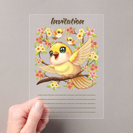 Schattigee en vrolijke vogels tussen de voorjaarsb acryl uitnodigingen (Insitu (Draagbaar))