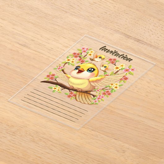 Schattigee en vrolijke vogels tussen de voorjaarsb acryl uitnodigingen (Laagn)