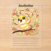 Schattigee en vrolijke vogels tussen de voorjaarsb acryl uitnodigingen (Voorkant)