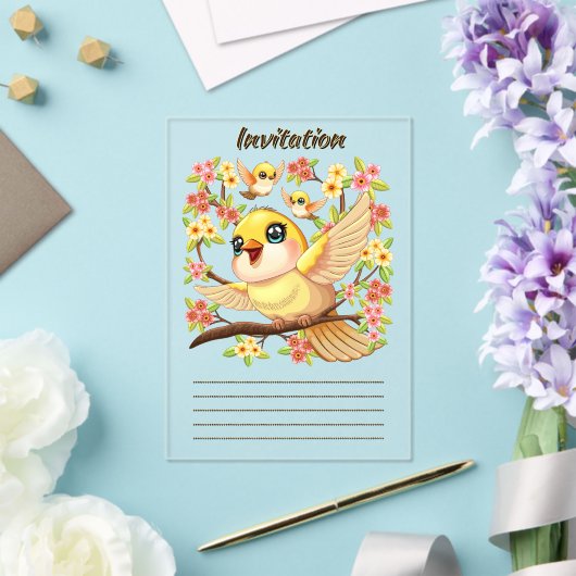 Schattigee en vrolijke vogels tussen de voorjaarsb acryl uitnodigingen (Insitu (Huwelijk))