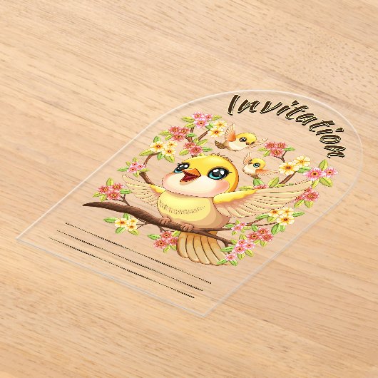 Schattigee en vrolijke vogels tussen de voorjaarsb acryl uitnodigingen (Laagn)