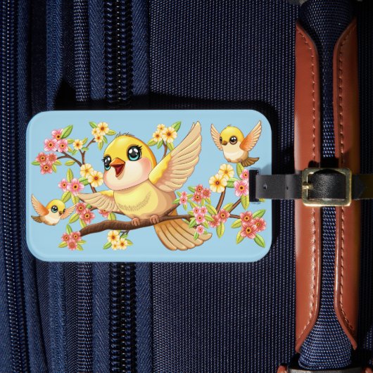 Schattigee en vrolijke vogels tussen de voorjaarsb bagagelabel (Voorkant Insitu 4)