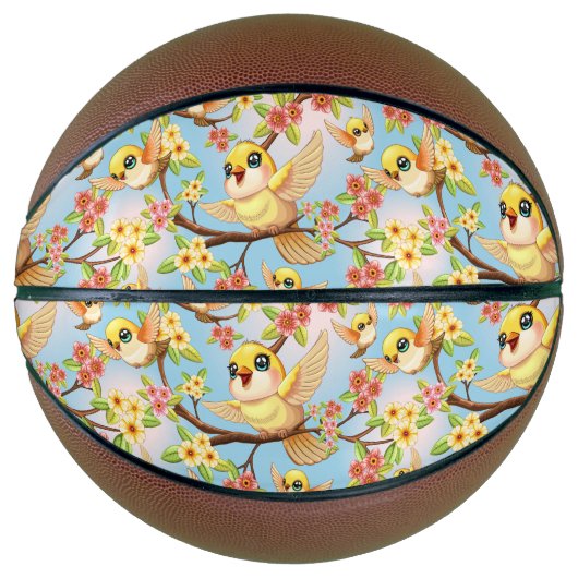 Schattigee en vrolijke vogels tussen de voorjaarsb basketbal (Voorkant)