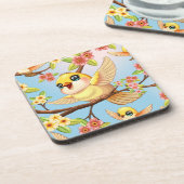 Schattigee en vrolijke vogels tussen de voorjaarsb bier onderzetter (Linkerzijde)