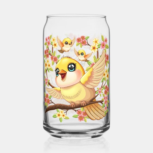 Schattigee en vrolijke vogels tussen de voorjaarsb blikvorm glas (Achterkant)