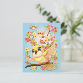 Schattigee en vrolijke vogels tussen de voorjaarsb briefkaart (Staand voorkant)