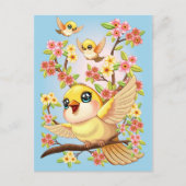 Schattigee en vrolijke vogels tussen de voorjaarsb briefkaart (Voorkant)
