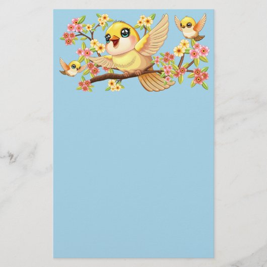 Schattigee en vrolijke vogels tussen de voorjaarsb briefpapier (Voorkant)