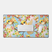 Schattigee en vrolijke vogels tussen de voorjaarsb bureaumat (Keyboard & Muis)
