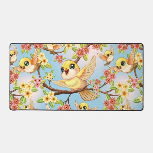 Schattigee en vrolijke vogels tussen de voorjaarsb bureaumat (Voorkant)