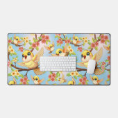Schattigee en vrolijke vogels tussen de voorjaarsb bureaumat (Keyboard & Muis)