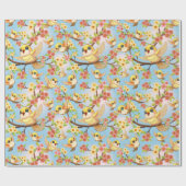 Schattigee en vrolijke vogels tussen de voorjaarsb cadeaupapier (Vlak)