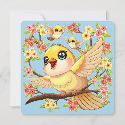 Schattigee en vrolijke vogels tussen de voorjaarsb feestdagenkaart (Voorkant)