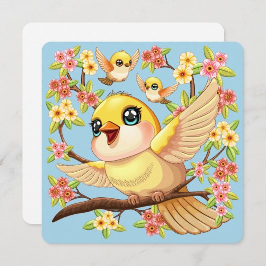 Schattigee en vrolijke vogels tussen de voorjaarsb feestdagenkaart (Voorkant / Achterkant)