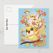 Schattigee en vrolijke vogels tussen de voorjaarsb feestdagenkaart (Voorkant / Achterkant)