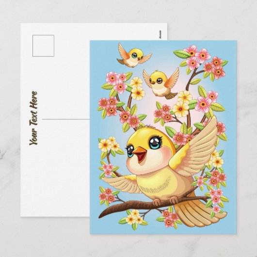 Schattigee en vrolijke vogels tussen de voorjaarsb feestdagenkaart (Voorkant / Achterkant)