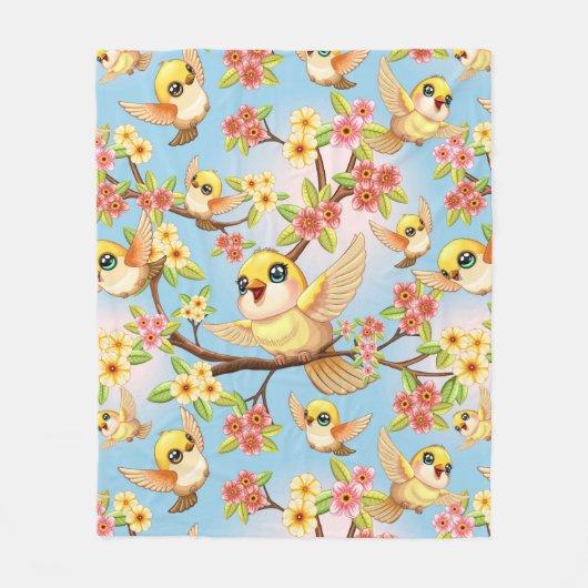 Schattigee en vrolijke vogels tussen de voorjaarsb fleece deken (Voorkant)