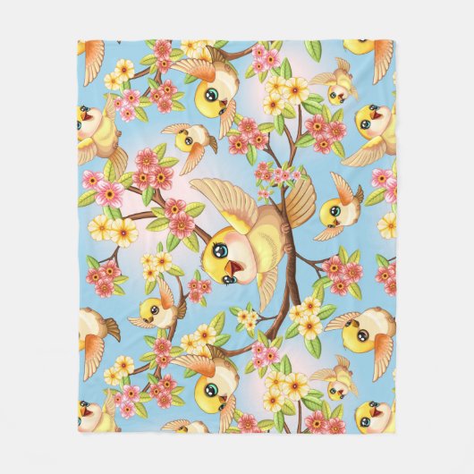Schattigee en vrolijke vogels tussen de voorjaarsb fleece deken (Voorkant)