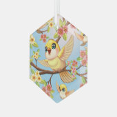 Schattigee en vrolijke vogels tussen de voorjaarsb glas ornament (Voorkant links)