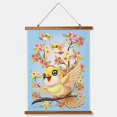 Schattigee en vrolijke vogels tussen de voorjaarsb hangend wandkleed (Voorkant)