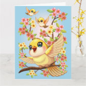 Schattigee en vrolijke vogels tussen de voorjaarsb kaart (Gele Bloem)