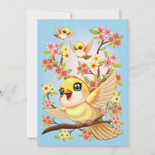 Schattigee en vrolijke vogels tussen de voorjaarsb kaart (Voorkant)