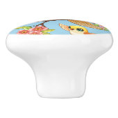 Schattigee en vrolijke vogels tussen de voorjaarsb keramische knop (Zijkant)