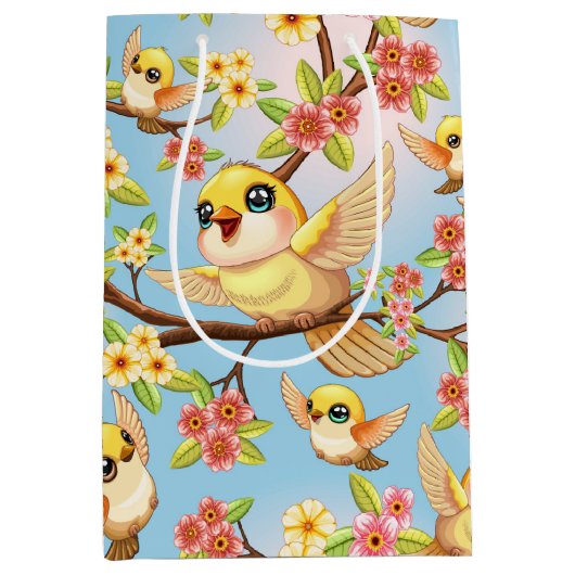 Schattigee en vrolijke vogels tussen de voorjaarsb medium cadeauzakje (Voorkant)