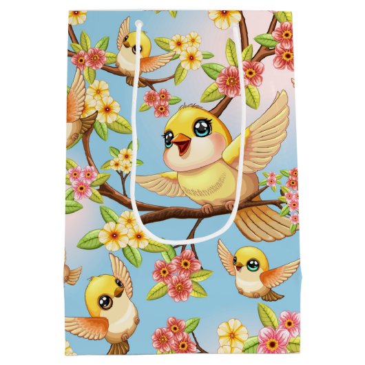 Schattigee en vrolijke vogels tussen de voorjaarsb medium cadeauzakje (Achterkant)