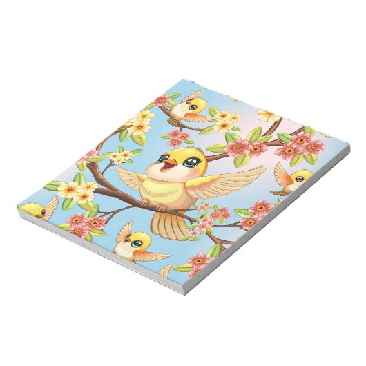 Schattigee en vrolijke vogels tussen de voorjaarsb notitieblok (Linkerzijde)